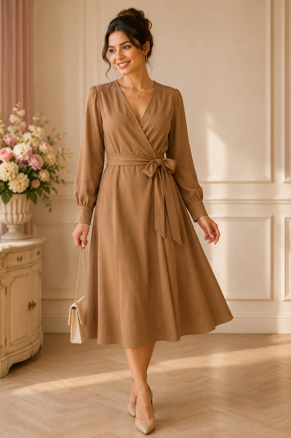 Elegant Long Sleeve Wrap Dress